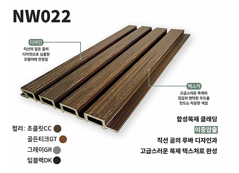 네스트 합성목재 외장재 NW022의 모습이다.