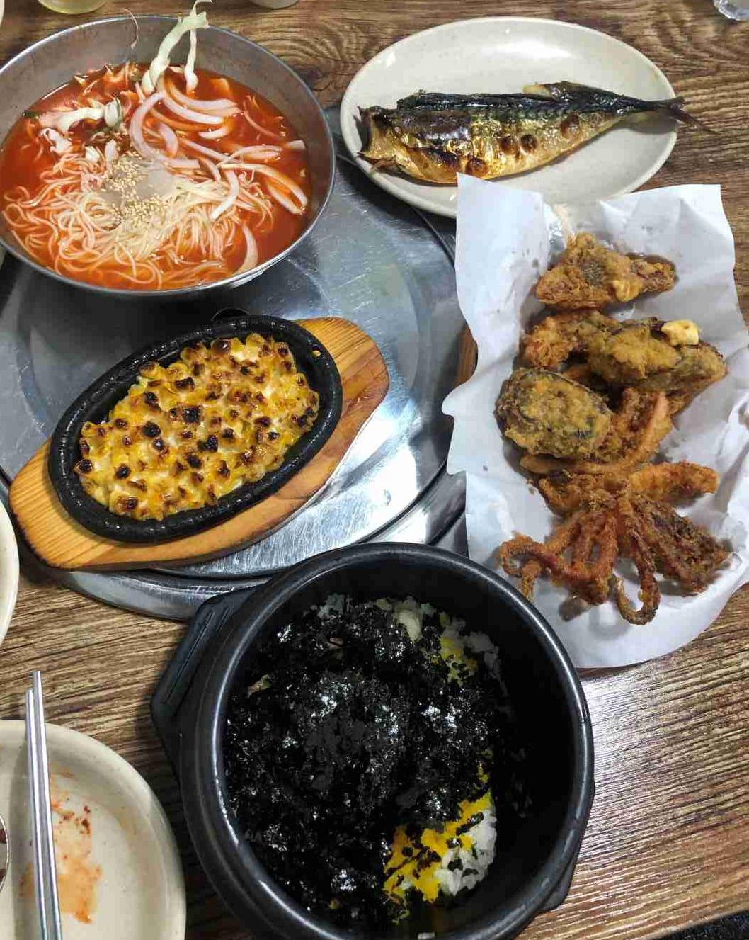 목포회센타-2차반찬-튀김-물회-알밥-고등어구이