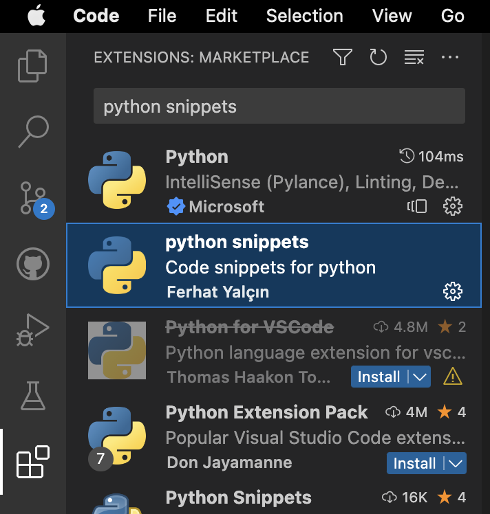 [VSCODE/Python] python snippets 로 자주 쓰는 코드 자동완성하기