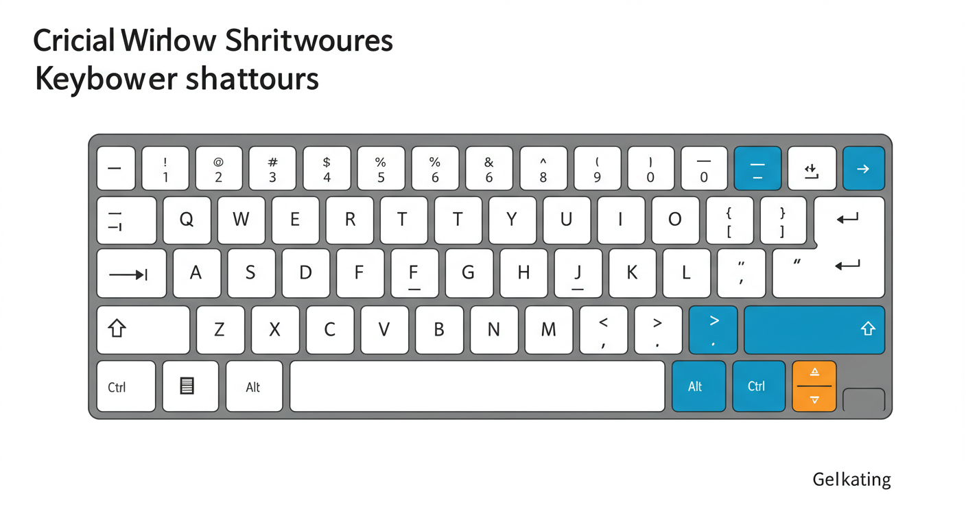 (Image Prompt: Keyboard graphic highlighting essential Windows shortcut keys for office workers like Win, Alt, Ctrl, Shift, Tab, E, D, S, V, C, P. Style: Clean, informative graphic.)
