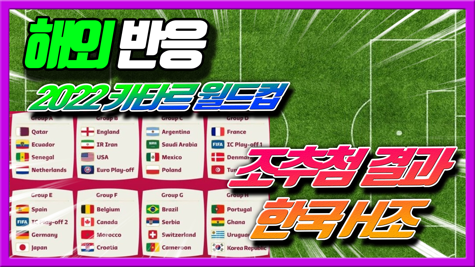  카타르 월드컵 조추첨 결과 한국 H조. 해외반응 - 손흥민 복수의 조