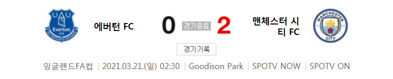  20/21 잉글랜드 FA컵 / 8강전 - 에버턴 FC 대 맨체스터 시티 FC (2021년 3월 21일 경기 하이라이트)