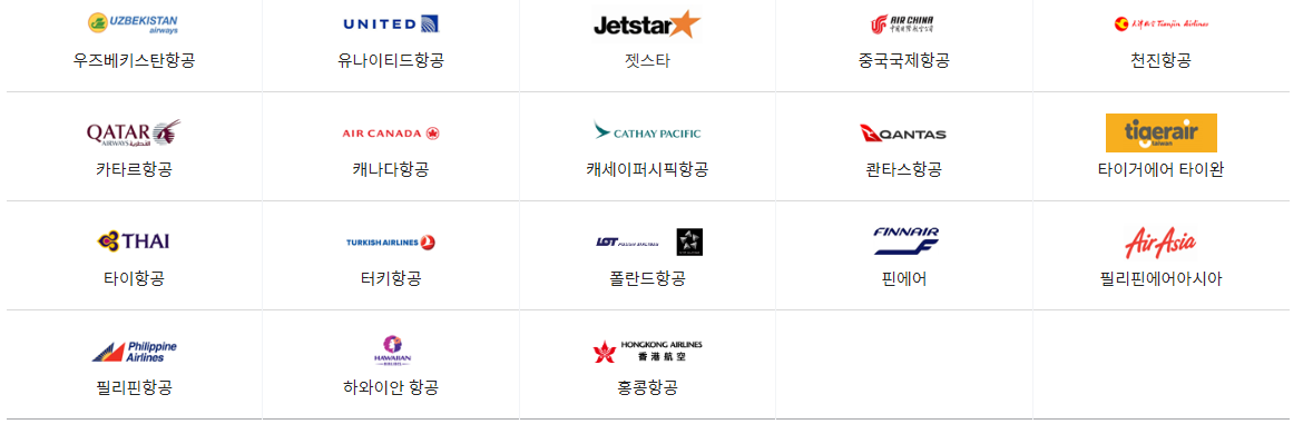 인천공항 제1여객터미널 취항 항공사