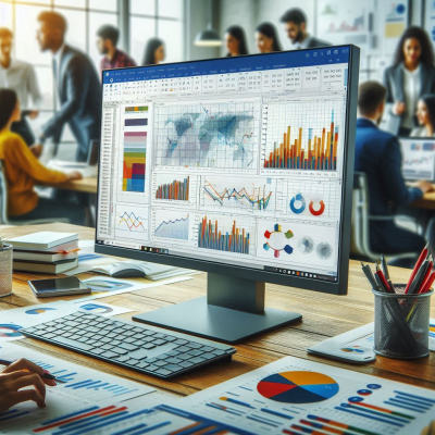 컴퓨터 화면에서 다양한 그래프와 데이터를 분석하는 사람