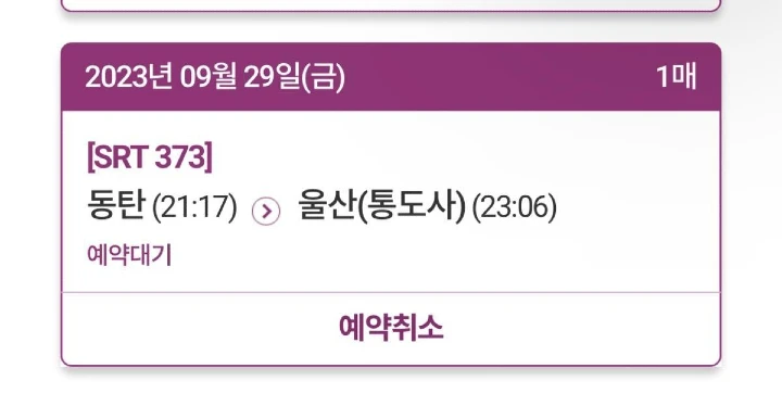SRT 추석 예약 결제대기