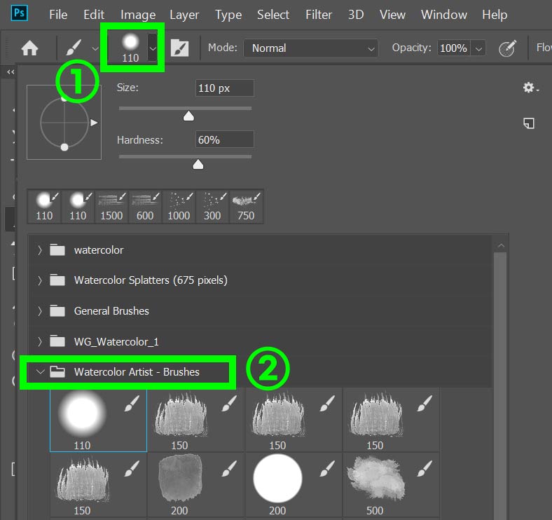 포토샵-수채화-브러쉬-선택