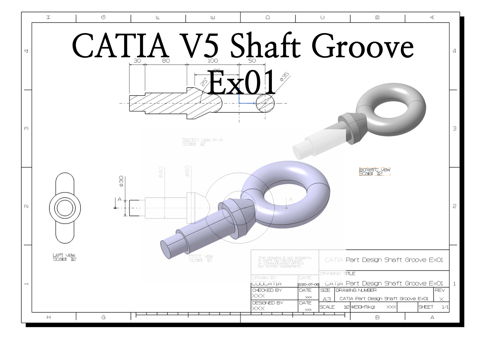  CATIA V5 Part Design Shaft Groove Exercise 01 (카티아 V5 샤프트 그루브 예제 01)