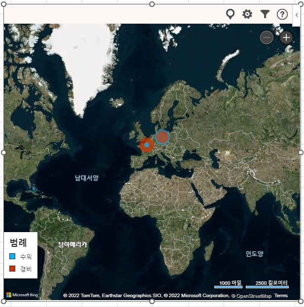 지도를 유럽에 놓고 위치 표시 아이콘 클릭