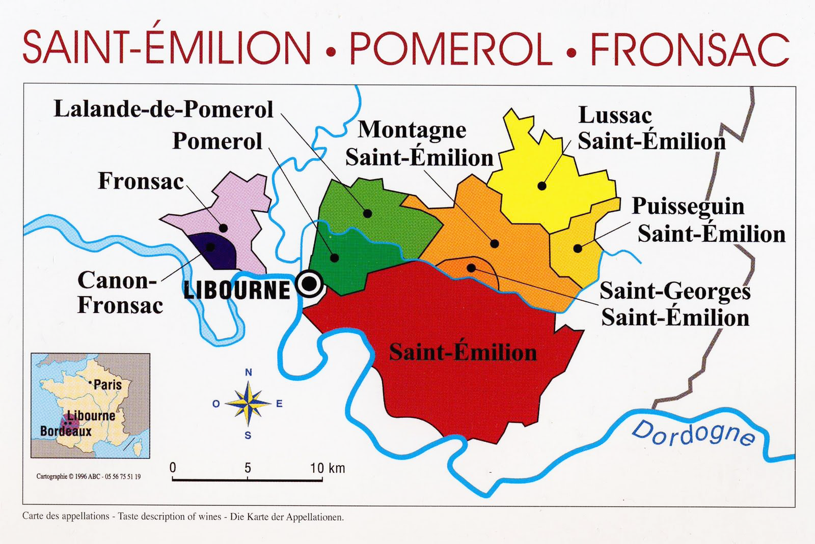 보르도 우안의 주요 와인 생산지 지도