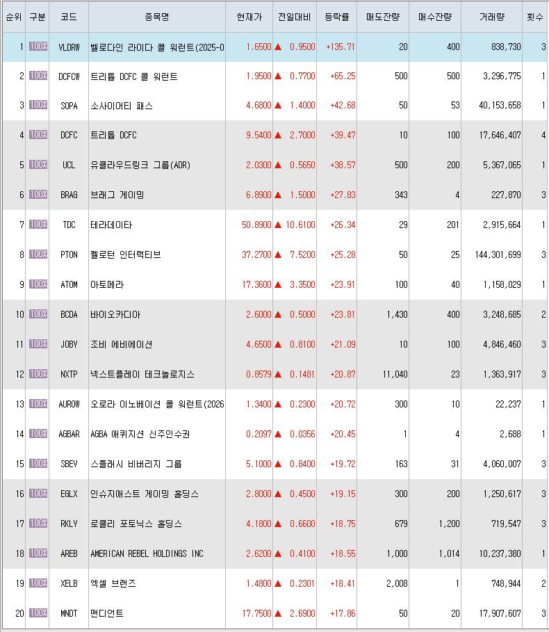  2월8일 미국주식 상승률 상위 종목 TOP 300