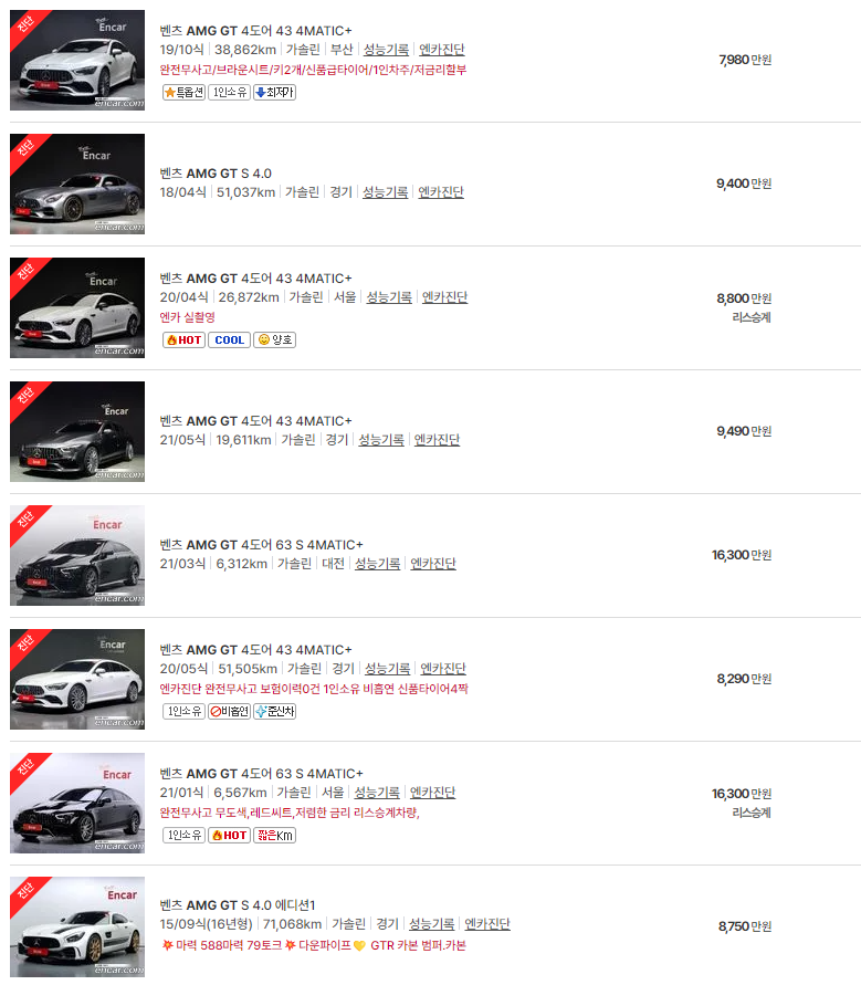 벤츠 AMG GT(14년~23년식) 중고차 가격