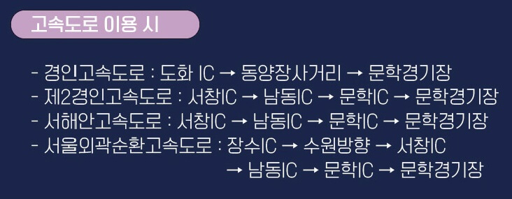 인천 문학경기장 자가용 경로