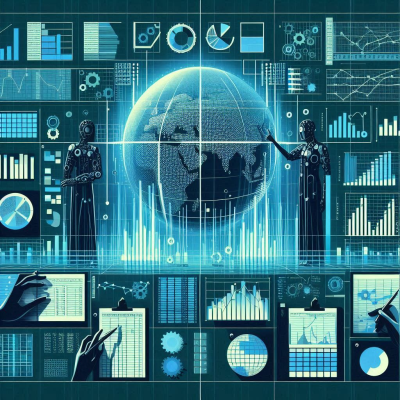 지구와 데이터 패널이 조화를 이루는 미래적인 화면