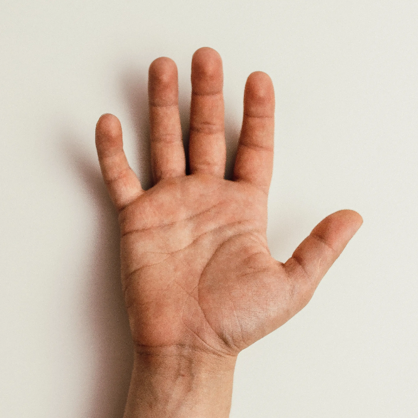 손끝 모양이 사각형인 사람의 오른손