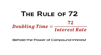 자본이 2배로 증가하는 데 걸리는 시간을 구하는 공식인 72의 법칙을 설명하는 그림