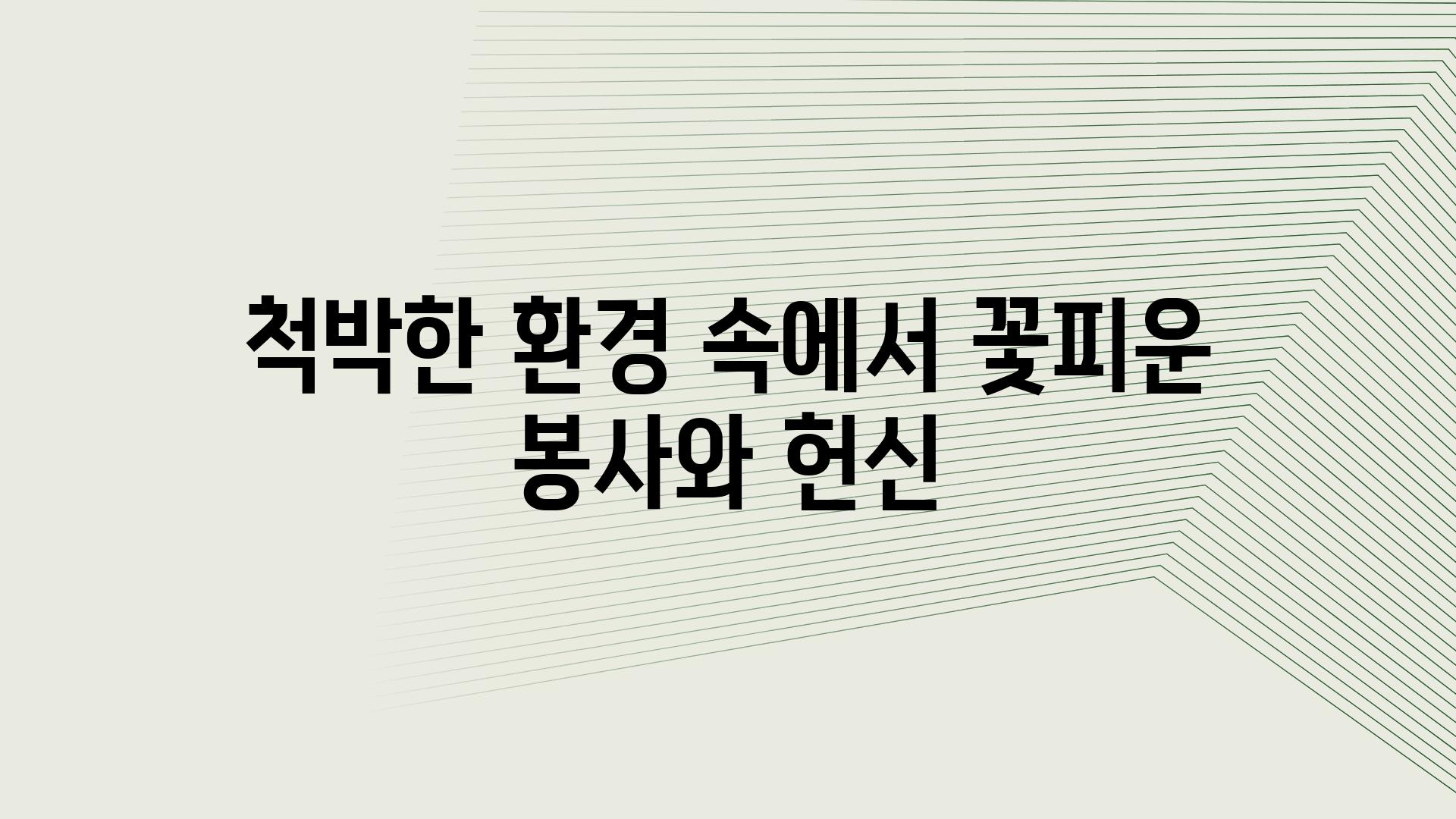 척박한 환경 속에서 꽃피운 봉사와 헌신