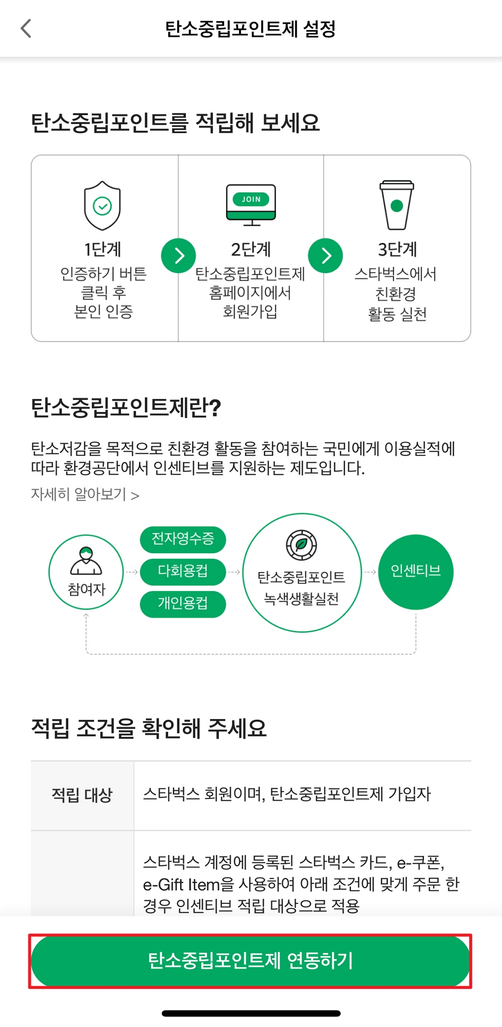 하단에 탄소중립포인트제 연동하기 클릭