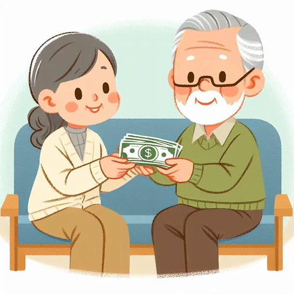 노인이 돈을 받고 있는 모습