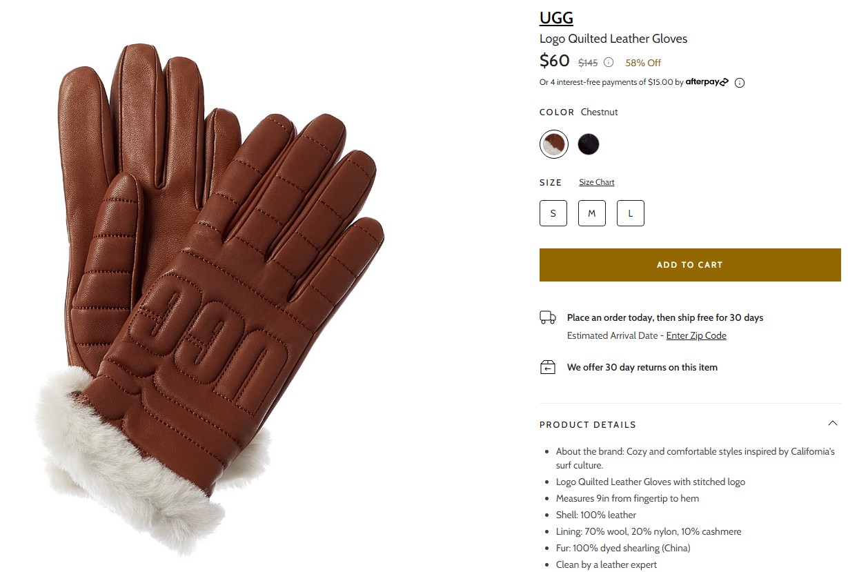 Logo Quilted Leather Gloves $60