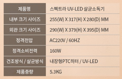 스펙트라 젖병소독기 사이즈