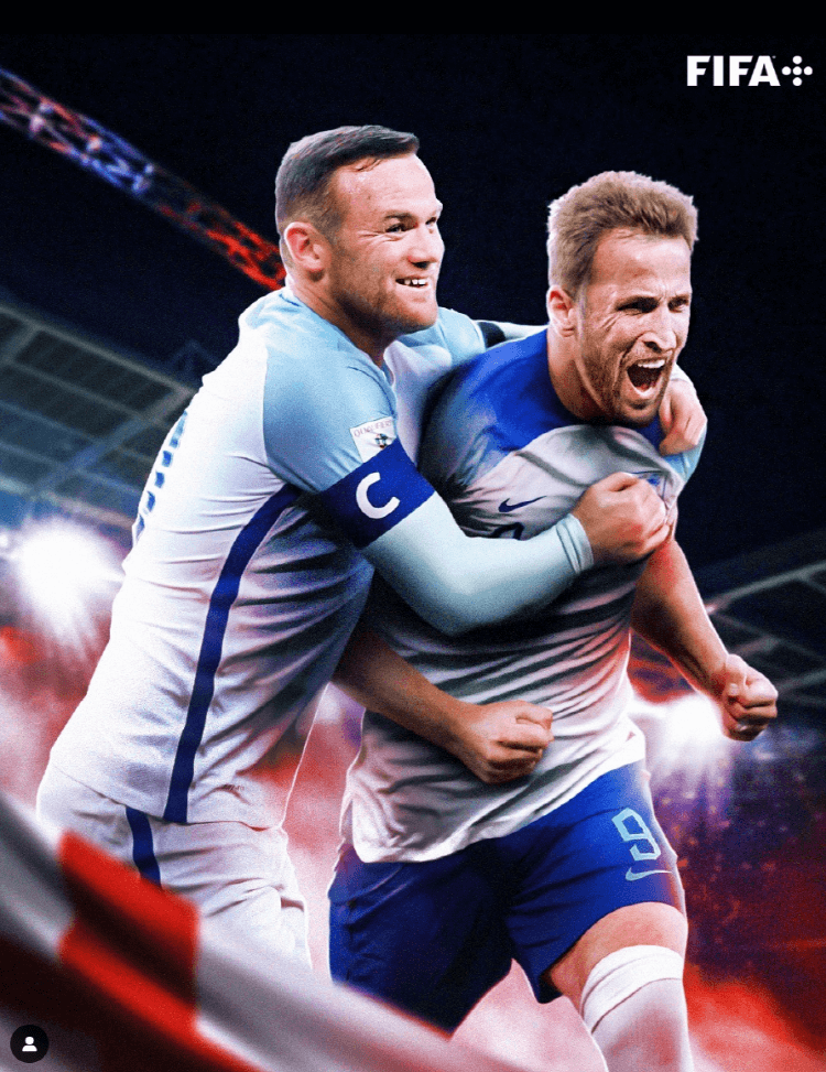 해리 케인의 PK득점으로 인해 잉글랜드 국대 최고득점 53점 웨인 루니와 공동1위가 되다(출처: FIFA 인스타그램)