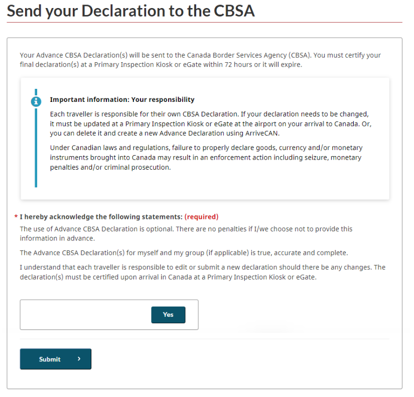 Arrivecan Advance Cbsa Declaration – LIHS