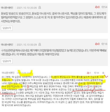 아나운서가 댓글로 직접 반박한 캡쳐내용