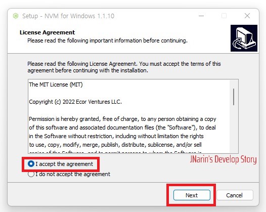 nvm-setup.exe 실행화면