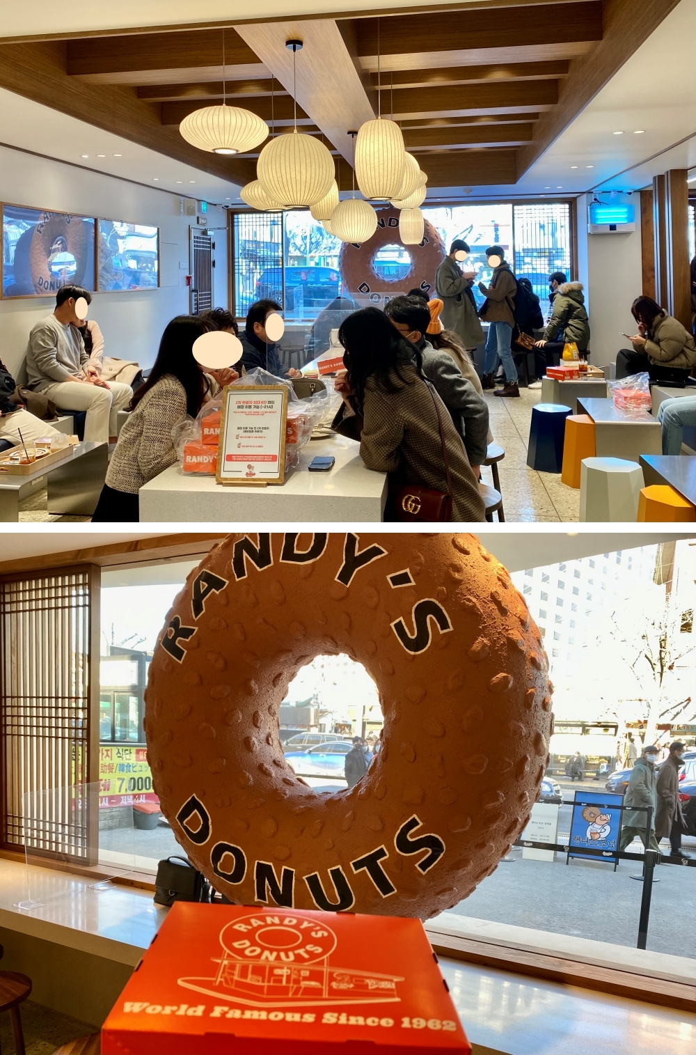 랜디스도넛 안국점 안에 내부 자리 배치 및 사람들