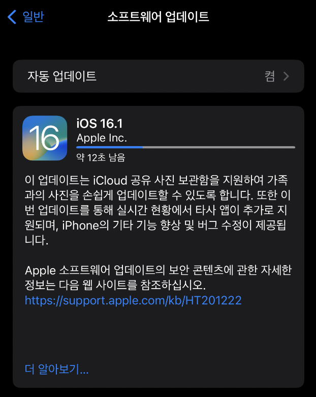 iOS 16.1 업데이트