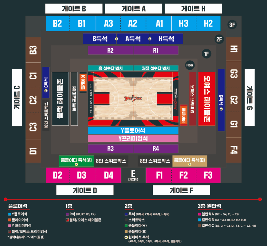 수원KT소닉붐 수원KT소닉붐아레나 경기장 좌석 배치도