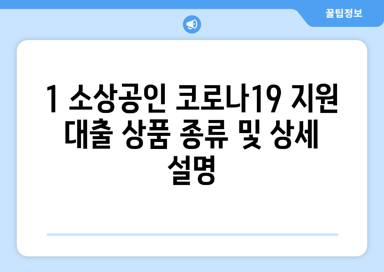 1. 소상공인 코로나19 지원 대출 상품 종류 및 상세 설명