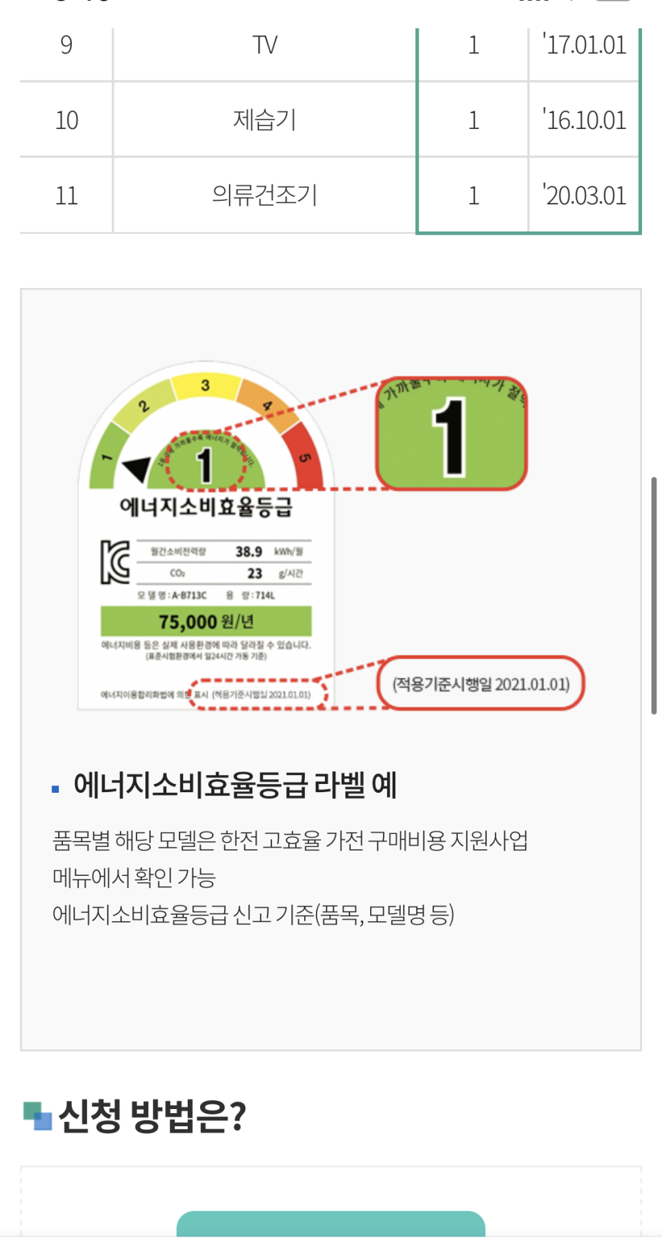 환급 신청방법, 출산가구집 전제품 에너지효율 1등급 6