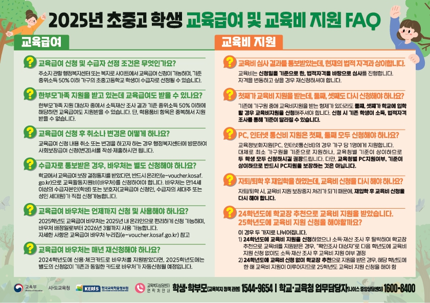 2025년 초중고 학생 교육급여 및 교육비지원 질문 FAQ 리플렛