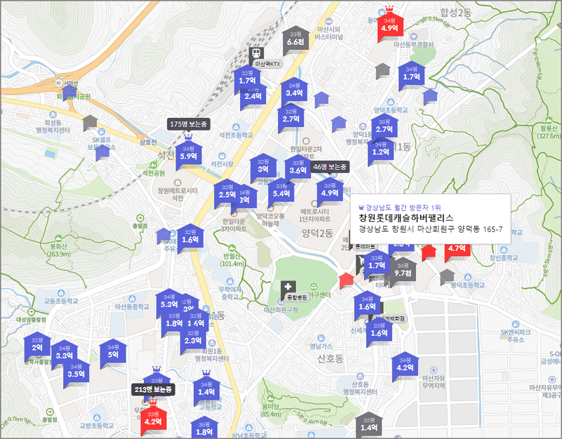 창원 롯데캐슬 하버팰리스 주변 아파트시세
