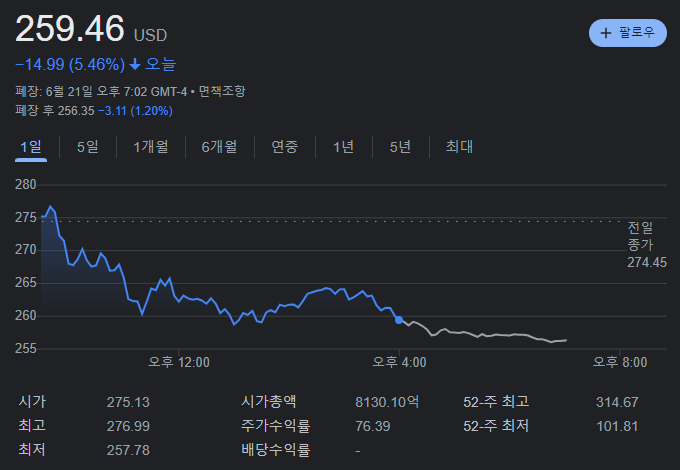 테슬라 종가