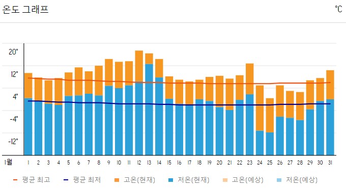 2023년 1월 대마도 온도 그래프