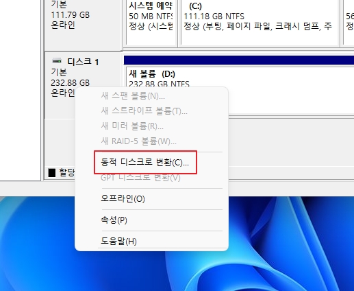 윈도우11 파티션 설정