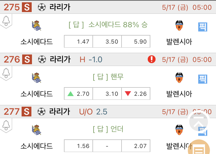 [진짜총판] 5월17일 소시에다드 VS 발렌시아 축구분석