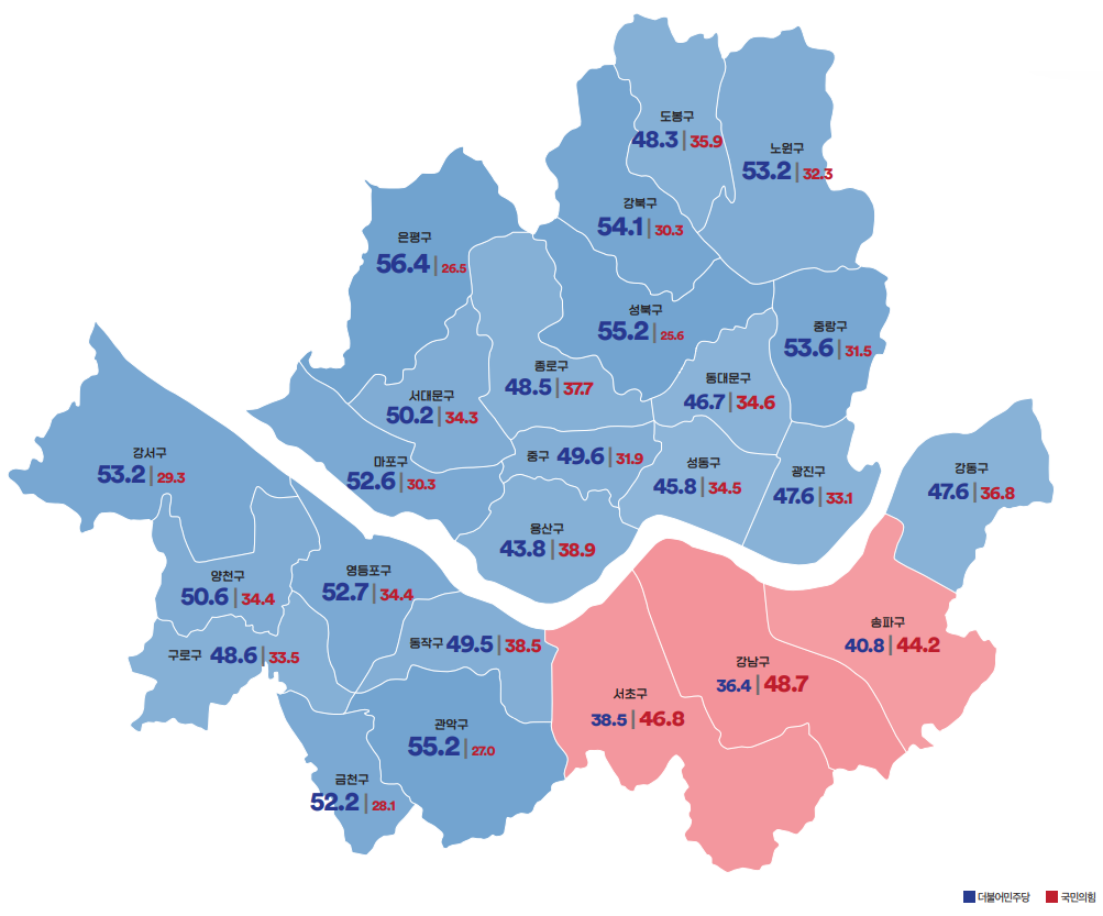 서울시 25개 구별 판세 종합