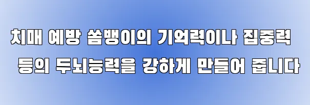 치매 예방 쏨뱅이의 기억력이나 집중력 등의 두뇌능력을 강하게 만들어 줍니다