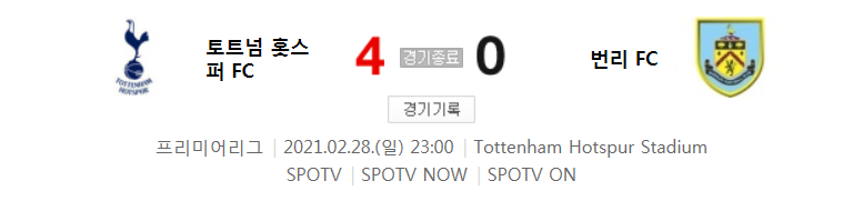  프리미어리그 / 2021년 2월 28일 경기 - 토트넘(4) VS 번리(0) 축구 하이라이트 (손흥민 2 도움)