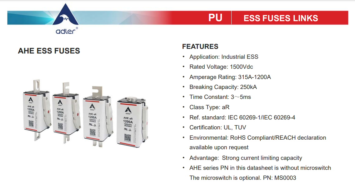  ADLER ESS Fuse, AHE aR 3# 1500 Vdc Fuse, AHE ESS Fuse