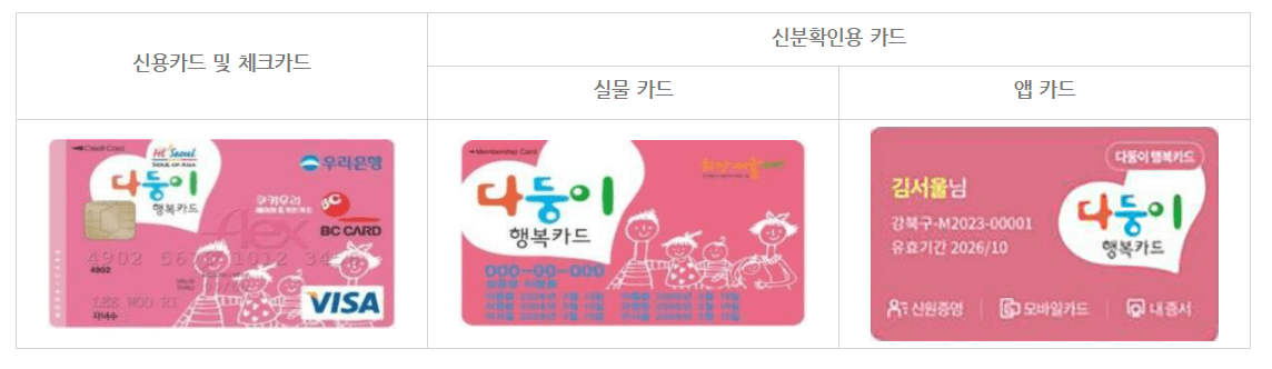 다둥이 카드 종류