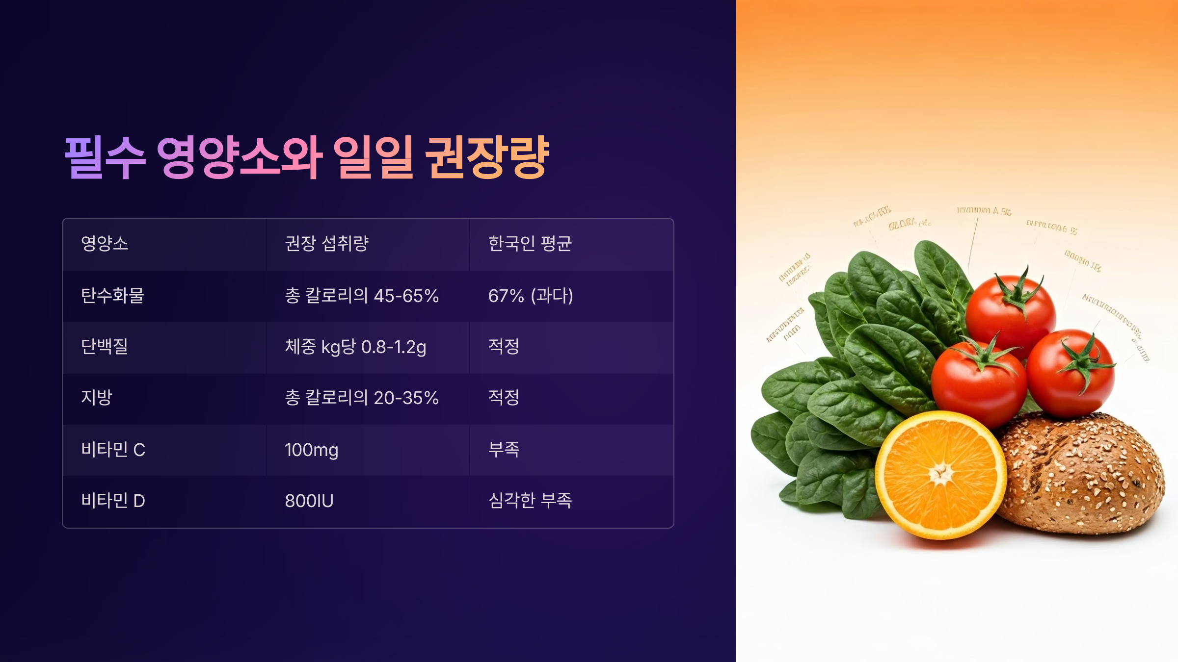 필수 영양소와 일일 권장량