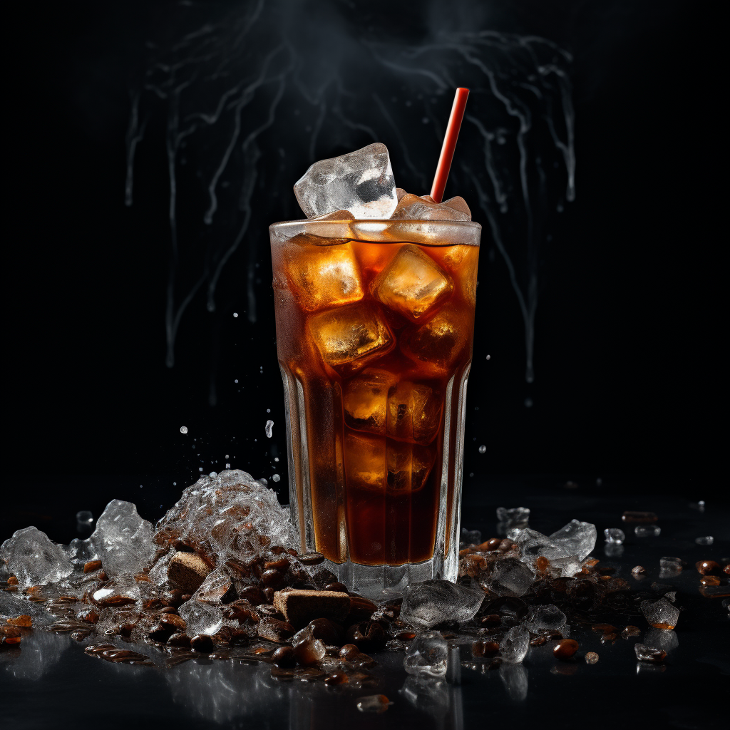 간헐적 단식에도 먹을 수 있는 커피&#44; 얼음이 가득 들어있는 아메리카노&#44; 컵에는 빨대가 꽂혀져있다. 컵 주변에는 얼음이 흩어져있다.