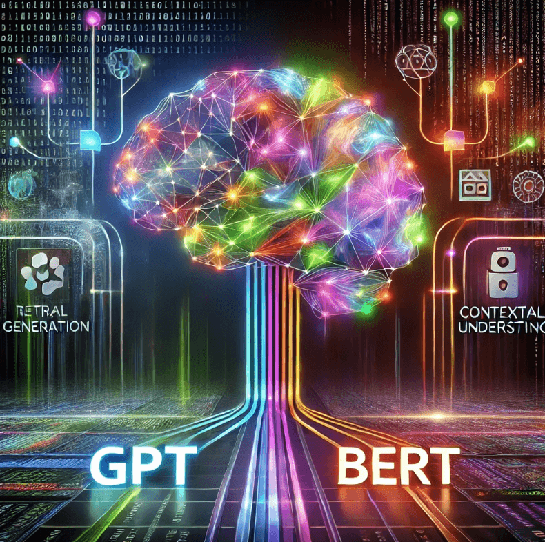 혁신적인 딥러닝 NLP 모델인 GPT와 BERT를 표현한 이미지