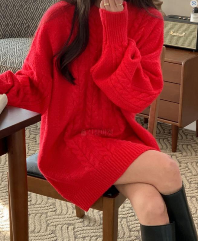 루즈핏 오버핏 가을 겨울 니트 미니 원피스