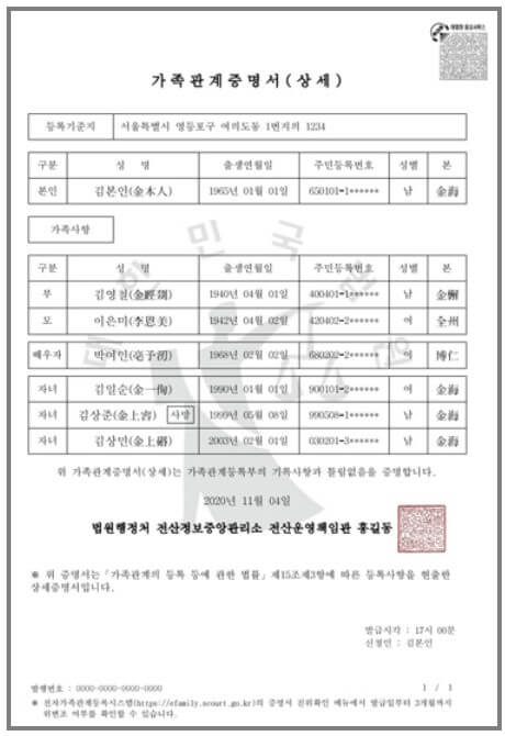 가족관계증명서(상세)