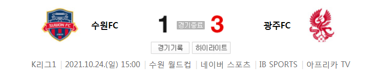  K리그1 ~ 21시즌 - 수원FC VS 광주 (24라운드 경기 하이라이트)